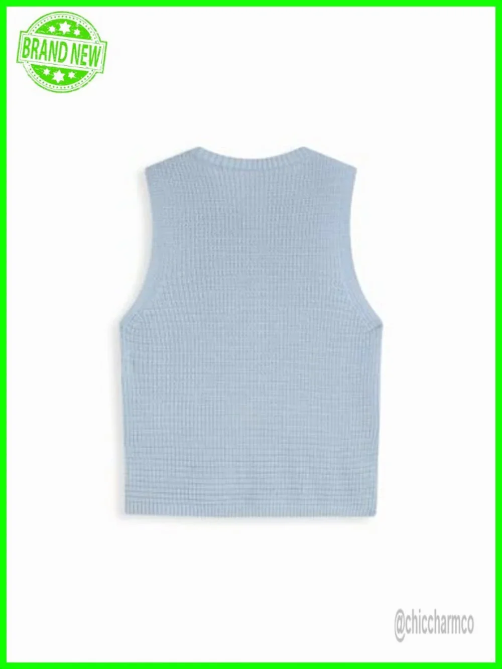 Knit Sweater Vest Button Front Sleeveless Round Neck Metal Trim Casual Layering
